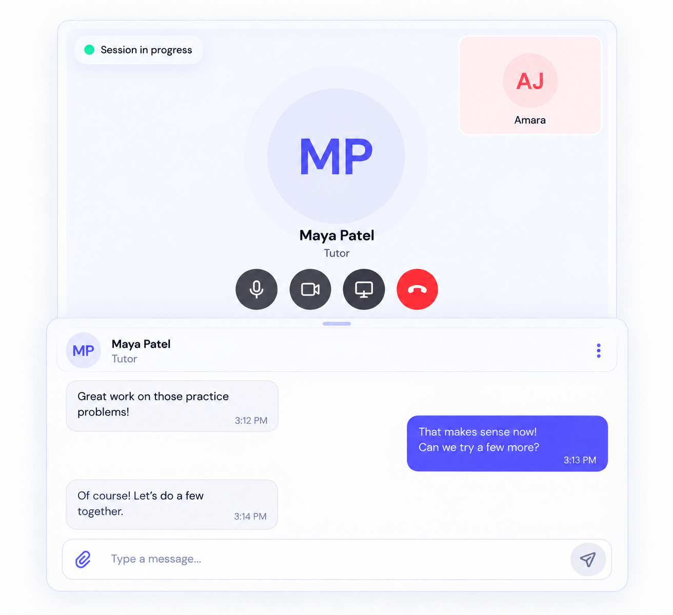 An online Clearisy tutoring session with session insights.